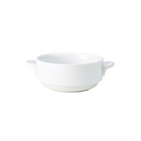 White Porcelain Handled Stacking Soup Bowl